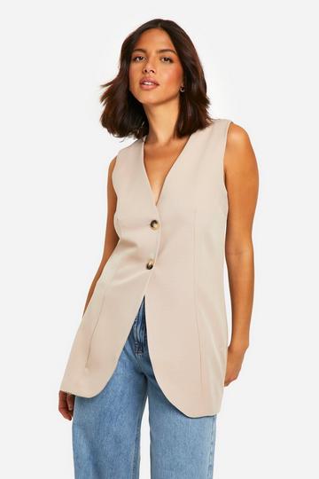 Longline Mock Horn Button Vest taupe