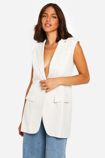 Longline Sleeveless Blazer ecru