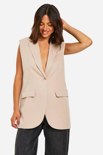 Mouwloze Long Line Blazer taupe