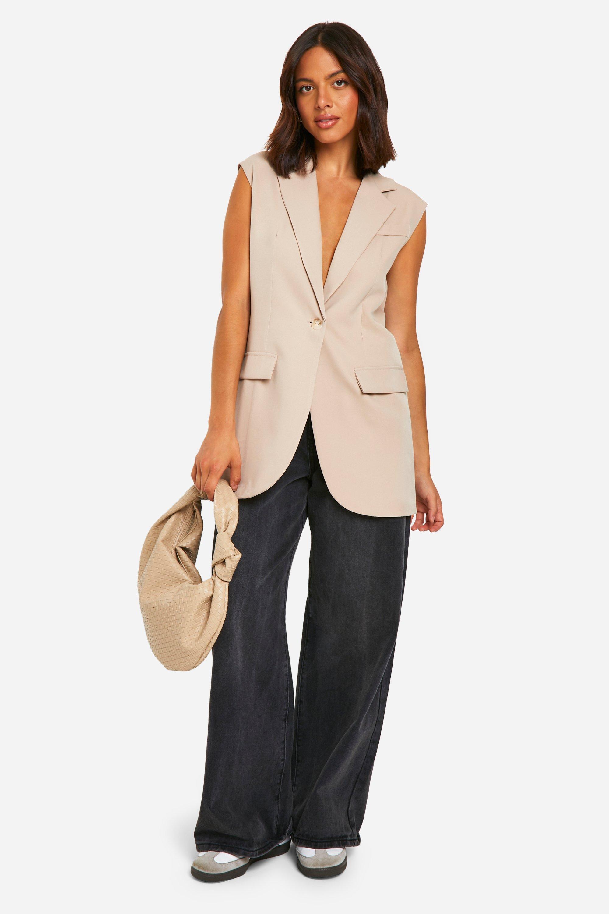 Boohoo Women s Longline Sleeveless Blazer Beige