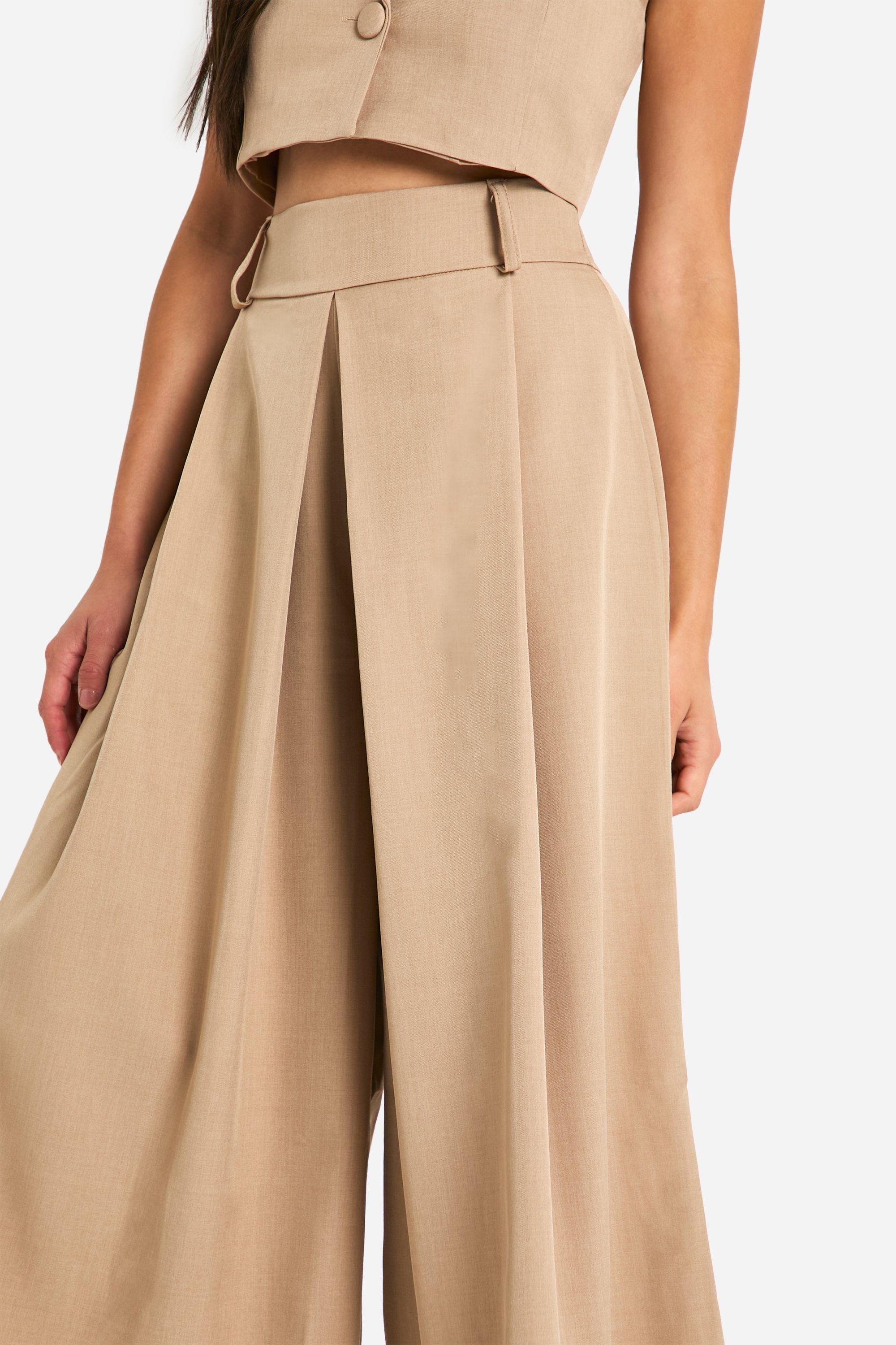 Marl Pleat Front Wide Leg Tailored Culottes boohoo UK