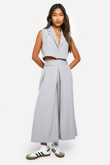 Marl Pleat Front Wide Leg Tailored Culottes grey marl