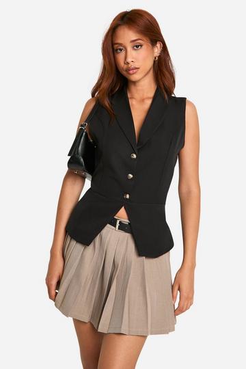 Contrasterende Long Line Gilet Met Nephoornen Knopen black