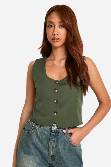 Square Neck Crop Vest khaki