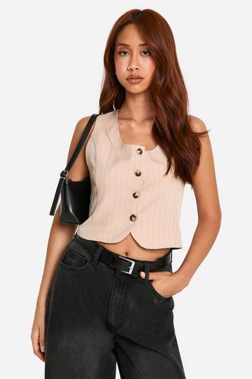 Pinstripe Square Neck Crop Vest camel