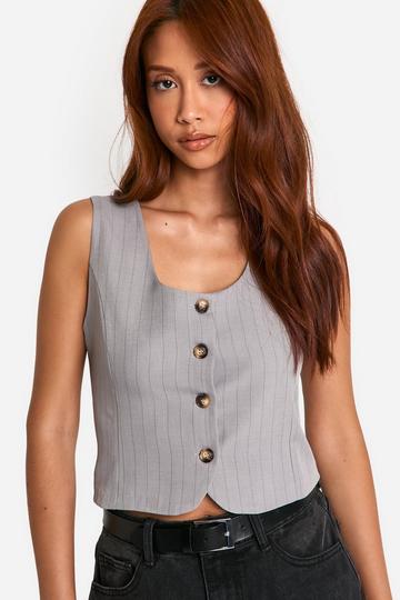 Korte Gilet Met Krijtstrepen En Vierkante Hals grey marl