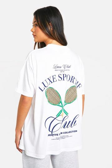 White Luxe Sport Club Slogan Oversized Graphic T-Shirt