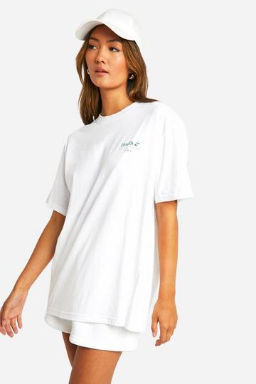 Health & Wellness Slogan Oversized Printed T-shirt white