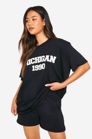 Michigan Slogan Printed Oversized T-shirt black