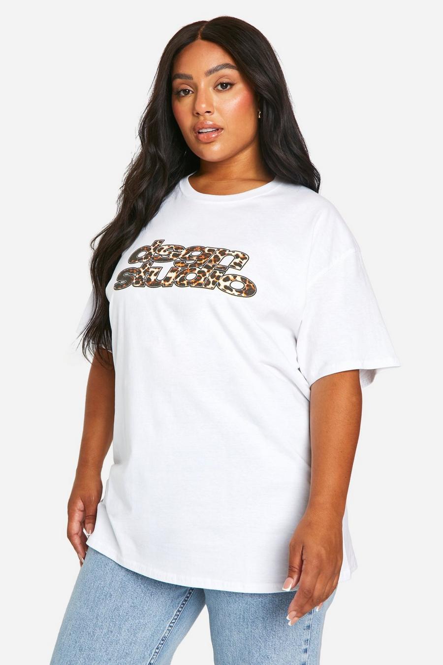 White Plus Leopard Print Dsgn Studio Oversized T-shirt 