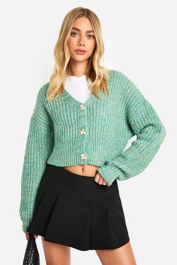 Marl Knitted Button Cardigan green