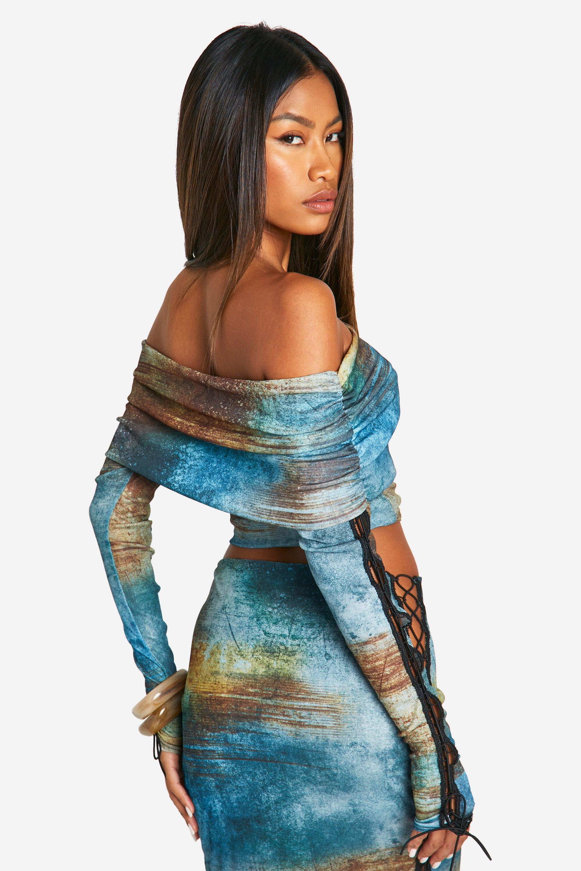 Blue bardot top hotsell
