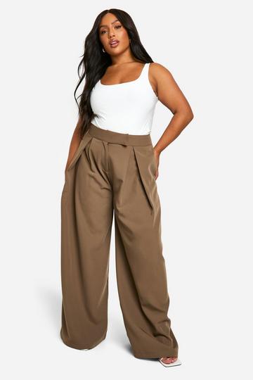 Plus Geplooide Baggy Wide Leg Broek taupe