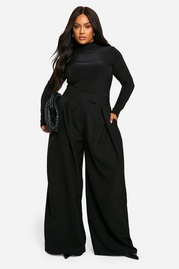 Plus Relaxed Pleat Wide Leg Trouser black