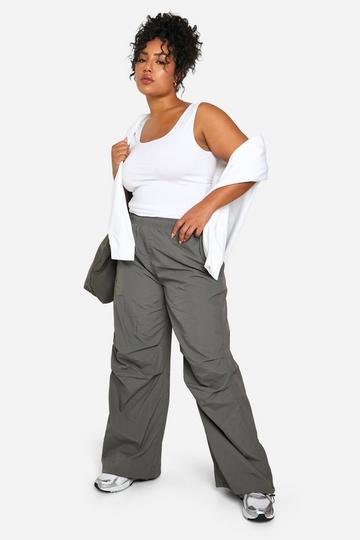 Plus Nylon Wide Leg Cargo Trouser charcoal