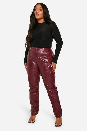 Plus PU Krokodillen Slim Fit Broek wine