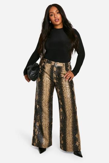 Plus Snake Faux Leather Wide Leg Pants multi