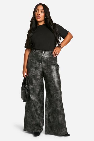 Plus Gebleekte Nepleren Wide Leg Broek black