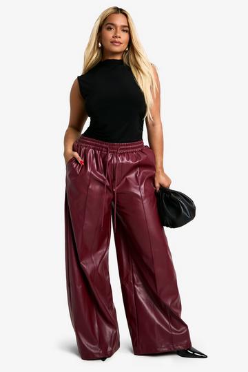 Plus Elasticated Waist Pu Wide Leg Jogger berry