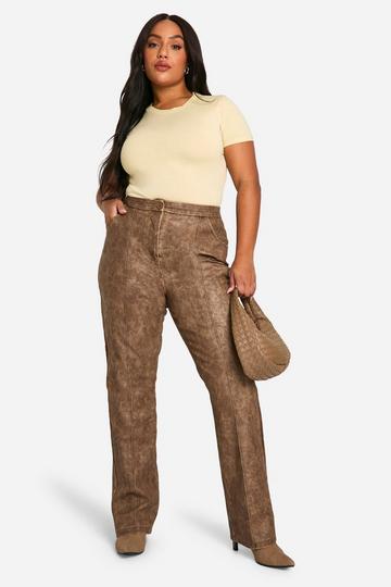 Plus Slim Fit Seam Detail Washed Pu Trouser light brown