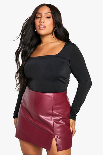 Plus Pu Split Hem Skort berry