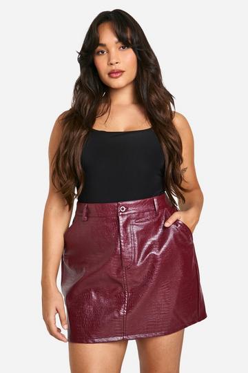 Plus Croc Pu Micro Mini Skirt wine