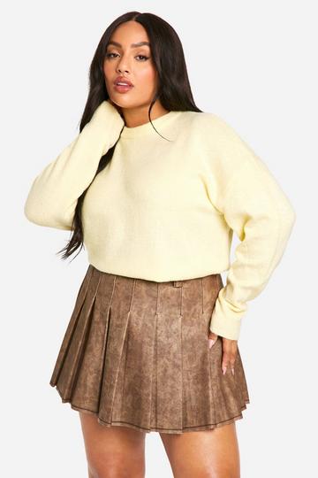 Plus Washed Pu Pleated Tennis Skirt light brown