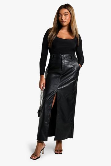 Plus PU Maxi Rok Met Split black