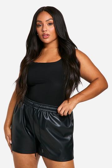 Black Plus Pu Drawcord Waist Boxer Short