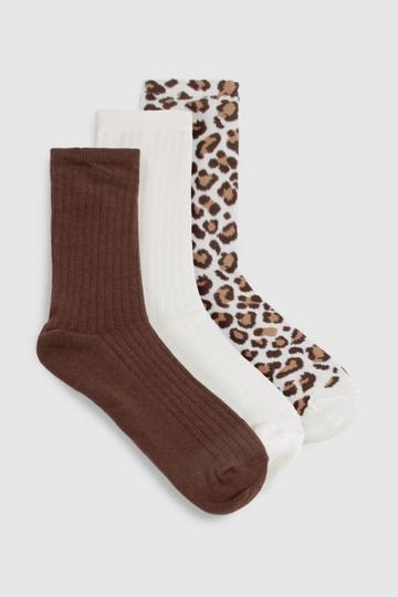 Multi Leopard 3 Pack Crew Socks