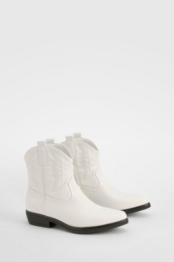 White Embossed Ankle High Western Cowboy Boots