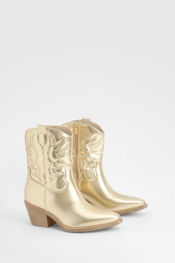 Gold Metallic Metallic Ankle High Western Cowboy Boots