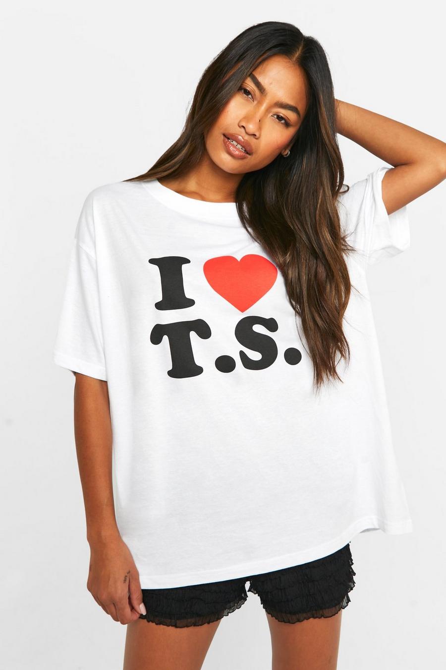White I Heart T.s Slogan Printed Oversized T-shirt  image number 1