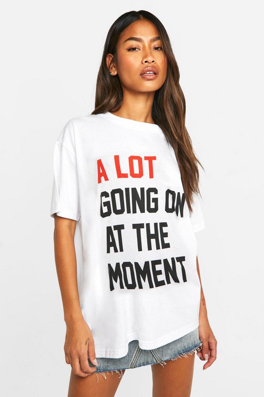 White A Lot Going On At The Moment Slogan Printed Oversized T-shirt  image number 1