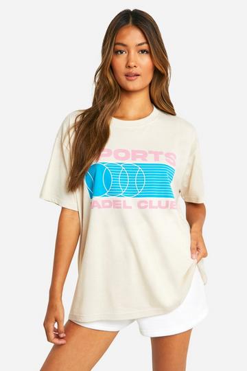 Padel Club Sports Printed Slogan Oversized T-shirt stone