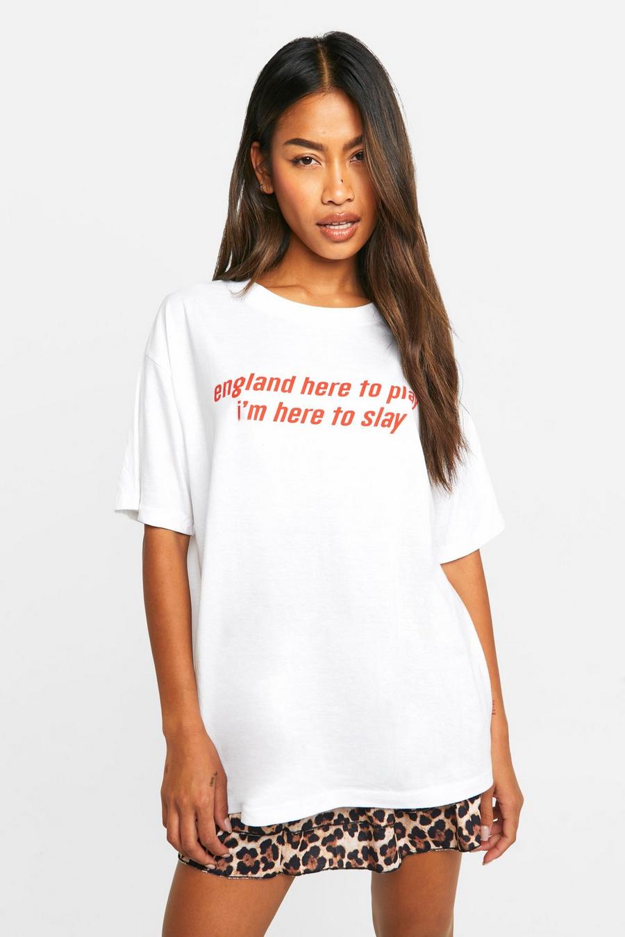 White England Here To Slay Slogan Printed Oversized Football T-shirt image number 1