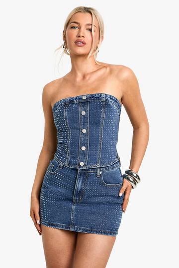 Diamante Corset Top dark wash