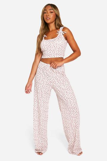 Bloemenprint Pyjama Set Met Hemd En Broek pink