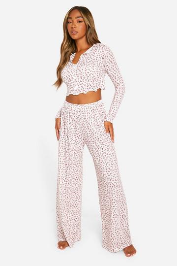 Pink Ditsy Print Top And Trouser Pj Set