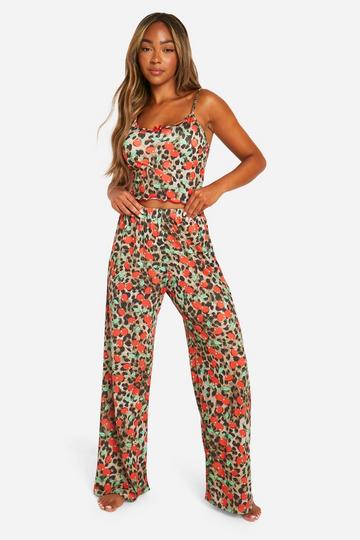 Multi Leopard Cherry Print Cami And Pants Pj Set