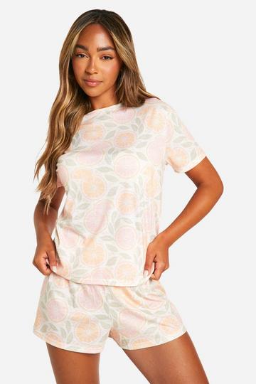 Fruit Print Pyjama Set Met T-Shirt En Broek orange