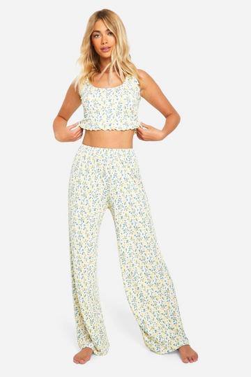 Yellow Ditsy Lemon Print Vest And Trouser Pyjama Set