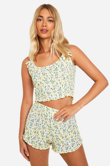 Ditsy Lemon Print Vest & Shorts Pyjama Set lemon