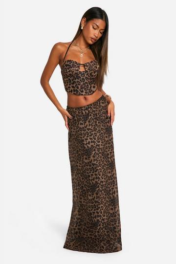 Leopard Print Bias Cut Maxi Skirt leopard