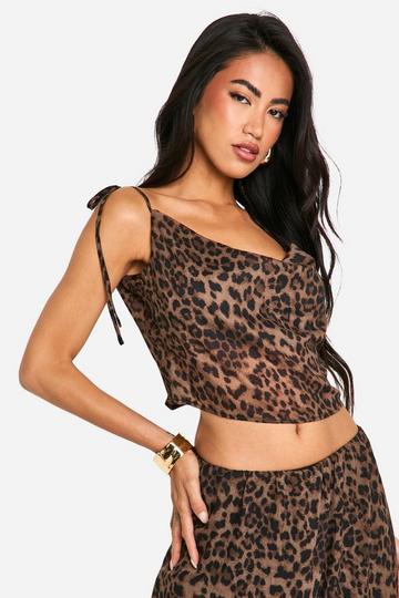 Multi Leopard Print Tie Strap Crown Neck Cami