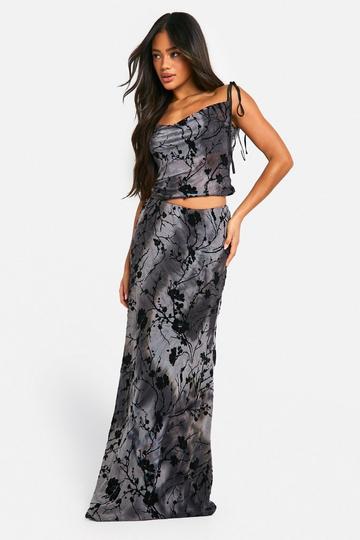 Bias Cut Devore Bloemen Maxi Rok black