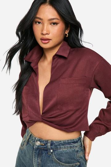 Petite Relaxed Fit Twist Front Shirt chocolate