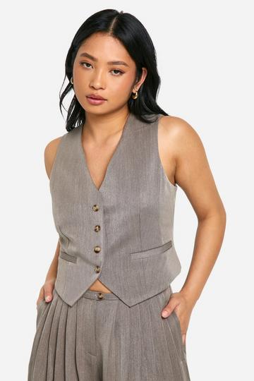 Petite Mock Horn Button Fitted Waistcoat grey