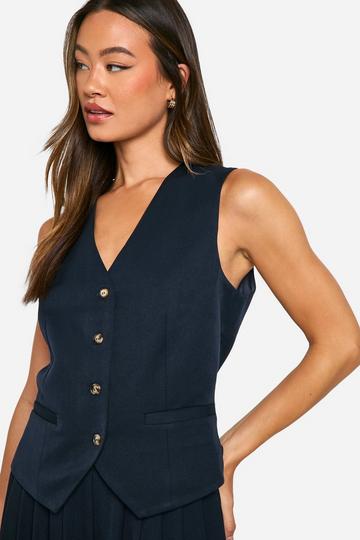 Tall Getailleerde Gilet Met Nephoornen Knopen navy