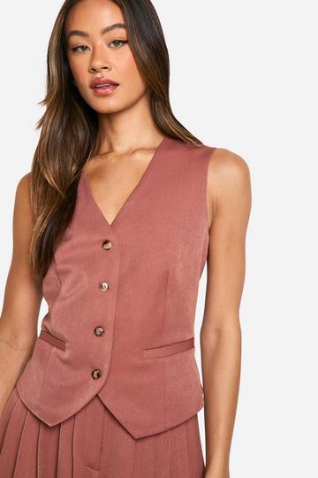 Tall Mock Horn Button Fitted Vest rust